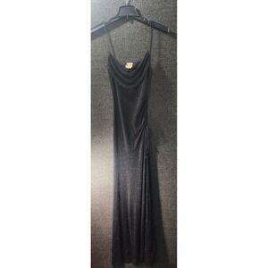 A Fortiori Black Shimmer Cowl Neck Maxi Dress Vintage 90s Side Ruched Gown M